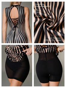 Nuvra Women's Long Sleeveless Double-Layer Bodycon Shapewear Dress With Lining, Waist Cinching And Butt Lifting Mini Sculpting Dress - Purple - View 3