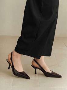 女士尖头高跟凉鞋，新款秋季时尚百搭精致细高跟踝带闭趾优雅高跟鞋，优雅猫跟 - 棕色 - 查看 6