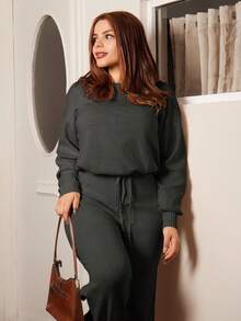 Lupita Cardoza 2件套女式圆领长袖毛衣上衣和裤子套装 - 深灰色 - 查看 5