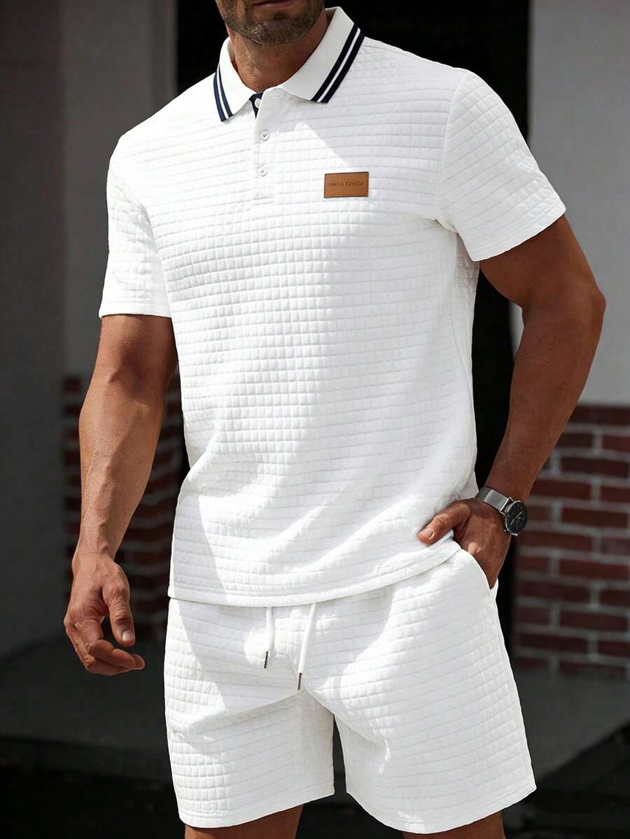 Manfinity CasualCool Bộ đồ nam thường ngày gồm áo polo tay ngắn và quần short cạp chun, thích hợp mặc hàng ngày. - trắng - Xem 1