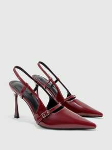 CUCCOO BIZCHIC Women's Pointed Toe Buckle Design Fashionable High Heels For Daily Wear - Burgundy - View 7