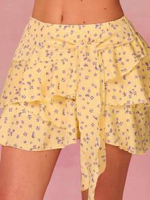 Athîral Women's Casual Vacation Yellow Asymmetrical Printed Skirt, Spring And Summer Outfit, Floral Skirt, Date Party Outfit, Summer Skirt, Summer Skirt, Music Season Outfit, Outing Holiday, Holiday Outfit, Yellow Floral Skirt - Pale Yellow - View 4