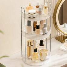 Rotating Cosmetics Storage Rack, 360 ° Rotating Skincare Product Storage Rack, Bathroom Storage Rack, Adjustable Layer Makeup Storage Slouchy Wheel Makeup Storage Rack, Suitable For Dressing Table And Bathroom, Yellow - Champagne - View 11