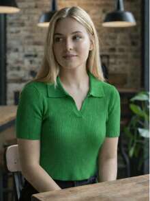 Crop top tejido con cuello en V Camisero - verde - Ver 2