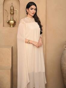 DAZY Contrast Lace Loose Long Robe Cover Up, Elegant Summer Robe For Women - Apricot - View 4