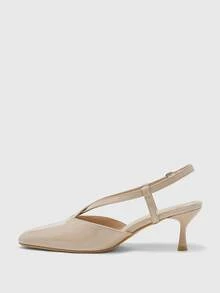 CUCCOO BIZCHIC Women's Shoes Square Toe Patent Leather Apricot Cross Strap Rear Strap Basic Commuting Wear Daily Thin Heel High Heel Shoes - Apricot - View 10