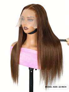 红棕色 13x4 蕾丝前发假发 直发 透明蕾丝前发假发 180 度 预拔 含婴儿头发 女士适用 - S4 - 查看 3