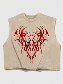 ROMWE MEN Street Life Men's Casual Loose Snowflake Print Sleeveless Tank Top, Summer - Apricot - View 3