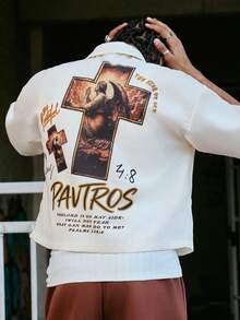 PAVTROS Chemise décontractée à manches courtes, à motif croisé et slogan, à simple boutonnage, pour hommes - Kaki - Voir 5