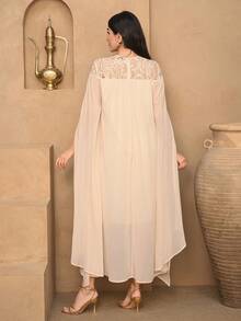 DAZY Contrast Lace Loose Long Robe Cover Up, Elegant Summer Robe For Women - Apricot - View 2