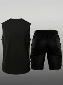 Manfinity Sport Corelite Completo sportivo da uomo con canotta e pantaloncini con stampa di manubri - nero - Visualizzare 2