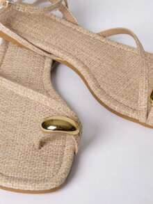 MUSERA Gold Toe Detail Asymmetric Strappy Straw Style Sandal Spring Summer Beach Swim Festival Vacation Cute Daily - Apricot - View 6