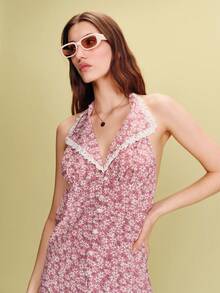 lacRébo Vintage Dusty Rose Floral Midi Dress,Summer Cottage Core Wide Ruffled Collar Open Back French Parisian Style Vacation Brunch Holiday Dress - Multicolor - View 5