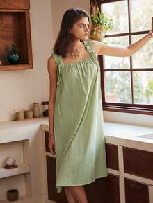 Lullawish 波西米亚风度假浪漫棉质提花长款睡裙（女士款） - 薄荷綠 - 查看 4