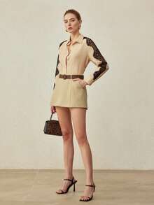 MOTF PREMIUM LACE PATCHWORK LINEN LONG SLEEVE SHIRT, VINTAGE STYLE - Khaki - View 6