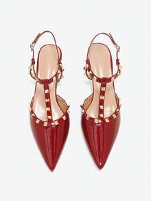 2025秋冬新款女士尖头高跟鞋，优雅设计，春夏百搭，优雅女士浅口鞋，派对装扮 - 酒紅色 - 查看 3
