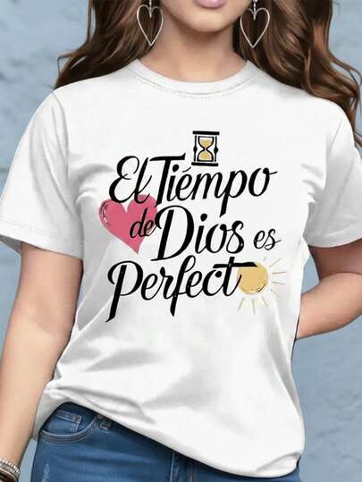 Playera camiseta blusa gráfica dama mujer estampada casual estampado love amor parejas corazon febrero corte regular material suave cuello redondo manga corta diario día noche calle casa cómoda fresca ligera moderna juvenil urbana aesthetic primavera verano playa calor y2k femenina frase religiosa tiempo de dios es perfecto letras cristiana corazón