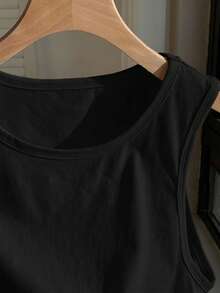 Comfortcana Women's Solid Color Cropped Black Tank Top, Summer,Summer Top - Black - View 6