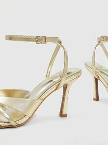 CUCCOO SZL Giày sandal cao gót quai ngang hình bướm đính pha lê trắng, kiểu dáng thanh lịch, phù hợp cho các dịp tiệc tùng, hẹn hò, đám cưới dành cho nữ. - Vàng nhạt PU - Xem 6