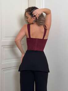 Jeta Ari 酒红色蕾丝拼接带钢圈无缝短款文胸 - 酒紅色 - 查看 2