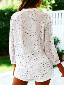 Selamara Women's Polka Dot V-Neck Single-Breasted Casual Versatile Daily Wear Long Sleeve Shirt - White - View 2