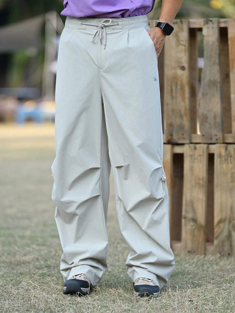 Apricot Pleated Outdoor Casual Pants For Men, Spring Summer