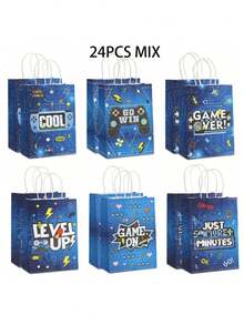 12/24PCS Video Game Theme Party Paper Gift Tote Bags For Birthday Party Decorations Favor Wrapping Supplies - multicolor - View 4