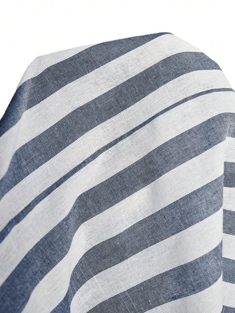 Plus Size Women's Summer Casual Vacation Country Short Sleeve Blue And White Striped Lace Patchwork Dress With Pockets, ,Summer\Vacation,Summer Holiday,Spring Break Outfits ,Vacation Outfits Women ,Holiday Outfits For Women,Going Out Outfits,2026 New Clothes,Simple And Fashionable For Everyday Wear,Suitable For Summer, Vacation, Daily Wear,Suitable For Summer, Vacation, Daily Wear,Dresses For Women,Flowy Dress ,Beach Outfits For Women,Casual Vacation Boho Dress, Plus Size Boho Dress,  Vacation Plus Size Women Dresses