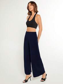 SHEIN BASICS Pantalones anchos de unicolor versátiles y casuales para el transporte - azul real - Ver 5