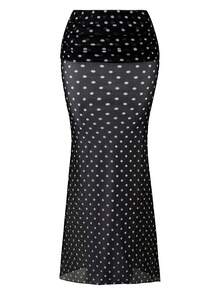 Swim Mulvari 复古黑色长袖防晒衣 + 波点薄纱罩裙套装 - 黑與白 - 查看 5