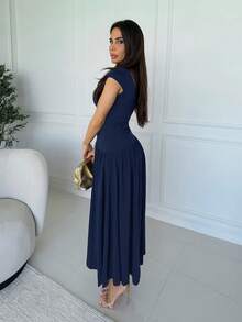 Milla Jasmine Women's Elegant Solid Color Dress For Commuting Party ,Petite Women - Navy Blue - View 5