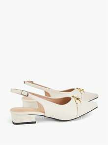 女士新款时尚舒适优雅尖头无后跟绑带粗跟一脚蹬高跟鞋，适合搭配连衣裙，显瘦 - 米色 - 查看 8