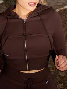 Lupita Cardoza 女士休闲拉链连帽羊毛夹克 - 棕色 - 查看 3