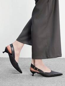 CUCCOO BIZCHIC Women's Pointed Toe Black PU Leather Metal Buckle Ankle Strap Stiletto Heel Commuting Fashion High Heel Sandals - Black - View 5