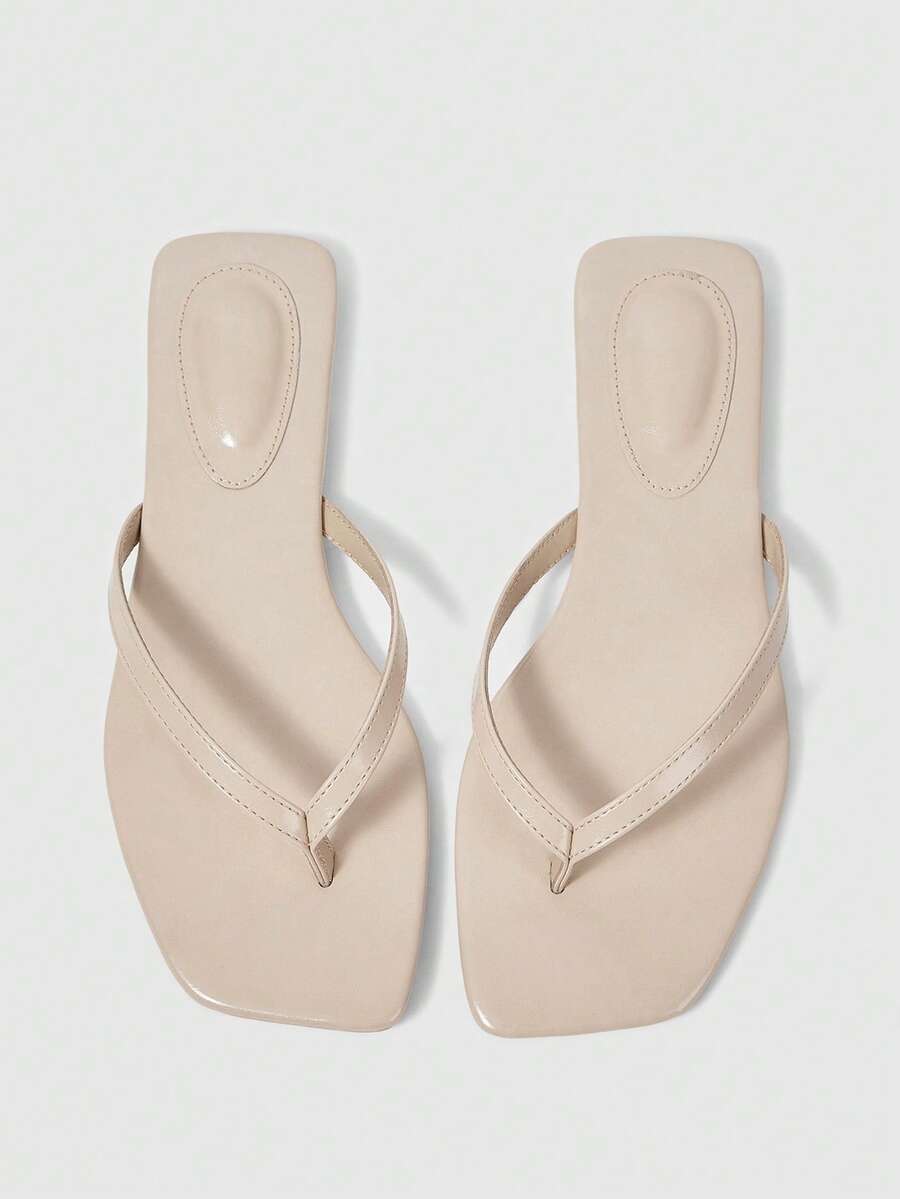 Sleekvia Dép xỏ ngón nữ mũi vuông đế bằng màu mơ, có quai cài, thời trang thường ngày, thoải mái, đa năng, dép lê đế bằng cho nữ. - Màu đá - Xem 1