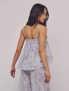 Athîral 女士休闲灰色刺绣睡衣套装，包含吊带背心和宽松长裤 - 灰色 - 查看 2