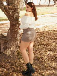 Lupita Cardoza 女款 Y2K 法兰绒露肩毛衣，白色 - 米色 - 查看 2