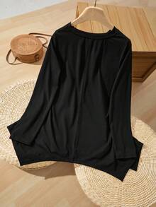 Rusticease Camiseta unicolor bajo asimétrico - Negro - Ver 6