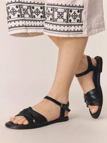 Styleloop 女士、搭扣、装饰、平底凉鞋、波西米亚风格、度假氛围、夏季服饰、旅行必备 - 黑色 - 查看 3