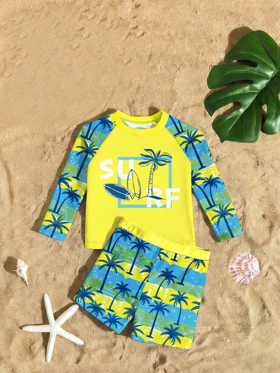 New Fashion Baby Boys Swimwear, Two-Piece Long Sleeve Shorts Swimsuit - Blue - View 1