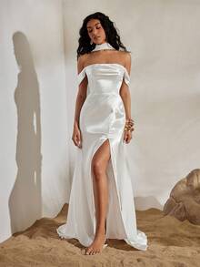 Opulessa Wedding Elegant Festival Party Beach Women's Solid Color White Woven Slit Dress, Suitable For Spring/Summer Vacation,Summer Dresses For Women - White - View 6