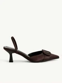CUCCOO CHICEST Sandalias de tacón de aguja sin talón con punta puntiaguda para mujer, minimalistas y de moda - Café integral - Ver 4