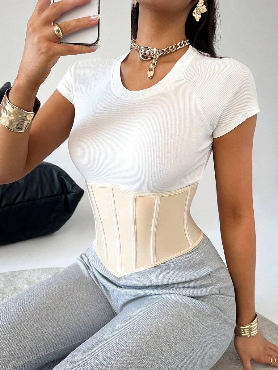 1pc Women's Solid Color Everyday Waist Belt - Apricot - View 1