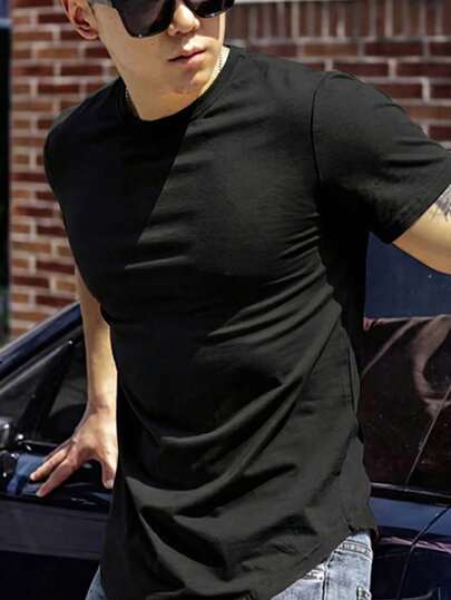 Manfinity Men's Casual Solid Color Short Sleeve T-Shirt, Versatile For Summer