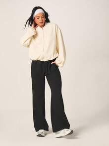 MISSGUIDED Women Cream Textured Bomber Jacket With Zip Front And Elastic Waist Band For Casual Layering - Beige - View 3