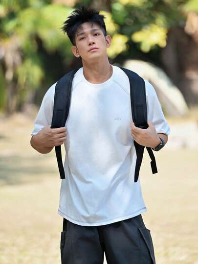 DAZY Men's Letter Print White Short Sleeve Crew Neck T-Shirt, Summer