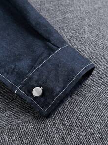 PAVTROS Men's Casual Front Button Long Sleeve Denim Effect Jacket And Pants Set - Blue - View 5