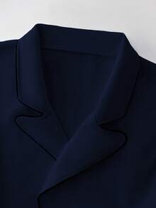 GlowEve CURVE 大码女式拼接优雅西装外套 + 直筒通勤裤 - 藏蓝色 - 查看 7