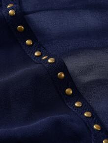 ROMWE Grunge Punk 女士铆钉垂褶领口系带性感百搭休闲上衣 - 藍色 - 查看 4