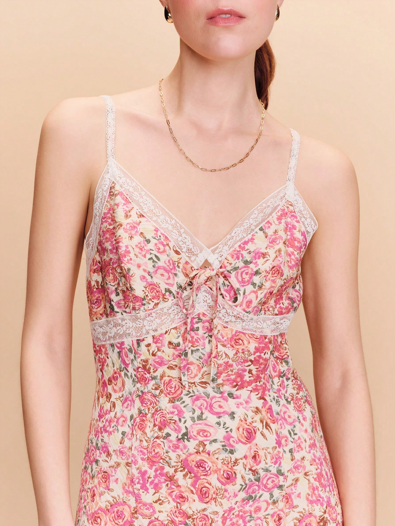 Pink Floral Woven Midi Dress With Lace Chest Detail And Straps Cute Boho Spring Summer Vintage Holiday Dress Parisian Style French Style Vacation Dress Going Out Dress